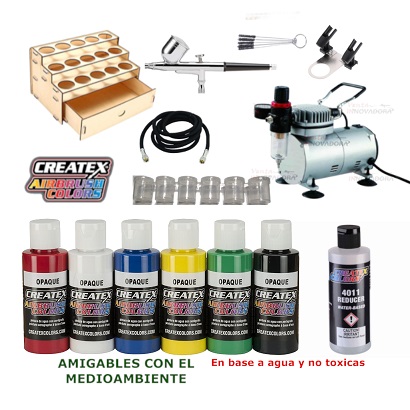 Set Full Paint 1, Compresor, Aerografo, c/ Pintura, Rack